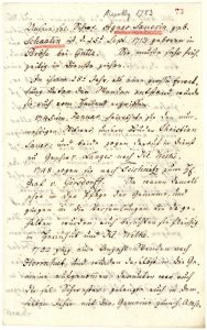 Erste Seite des Lebenslaufes von Agnes Sauer, die 1783 in Niesky verstarb. (Unitätsarchiv Herrnhut).